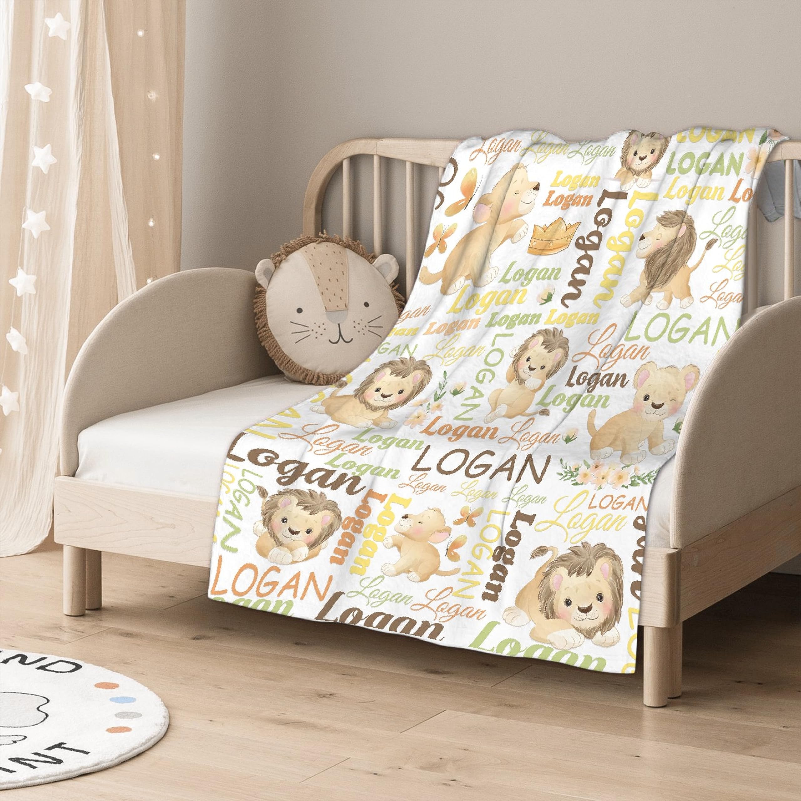 Sandilya Personalized Baby Blanket for Girls Boys Lion Custom Baby Blanket with Name Swaddle Blanket for Toddlers Infants Kids Shower Newborns Nursery Stroller Crib Decor Throw Birthday Gift