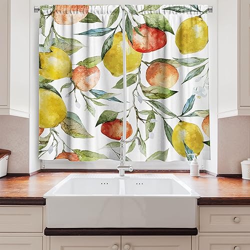 Miniatura 2 de Ambesonne Cortinas de cocina natural, ramas de árbol de clementina limón y naranja, fruta deliciosa temporada de invierno, diseño de vitaminas,