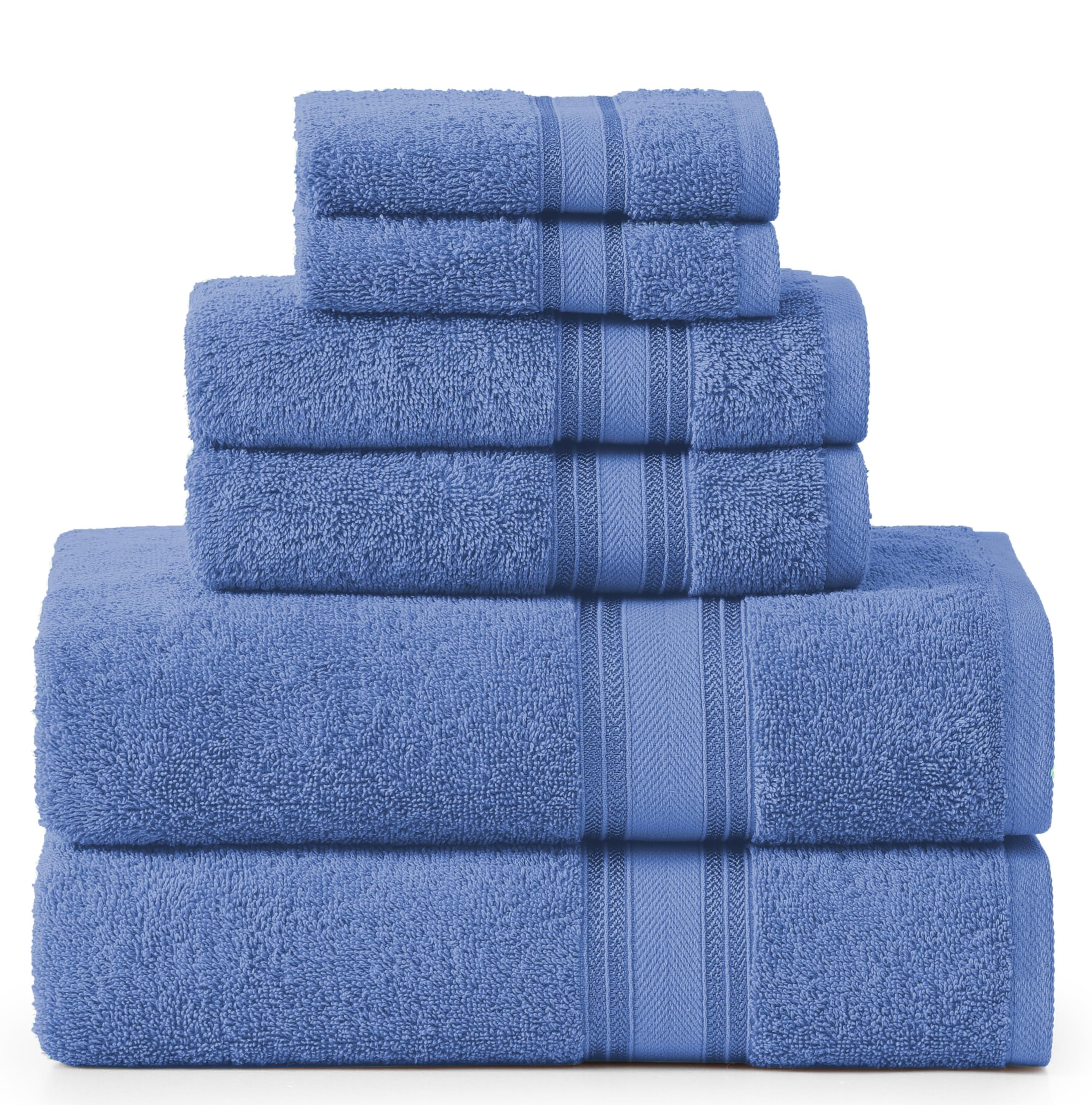 LANE LINEN Luxury Bath Towel Set - 6 Piece Set, 100% Cotton Bathroom Towels, Zero Twist, Quick Dry Shower Towels, Soft Absorbent Bath Towel, 2 Bath Towels, 2 Hand Towels, 2 Wash Cloths - Cerulean Blue