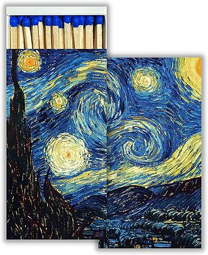 Starry Night Van Gogh - Cajas de cerillas decorativas con fósforos de madera, ideal para encender velas, chimeneas, parrillas y más  Juego de 2