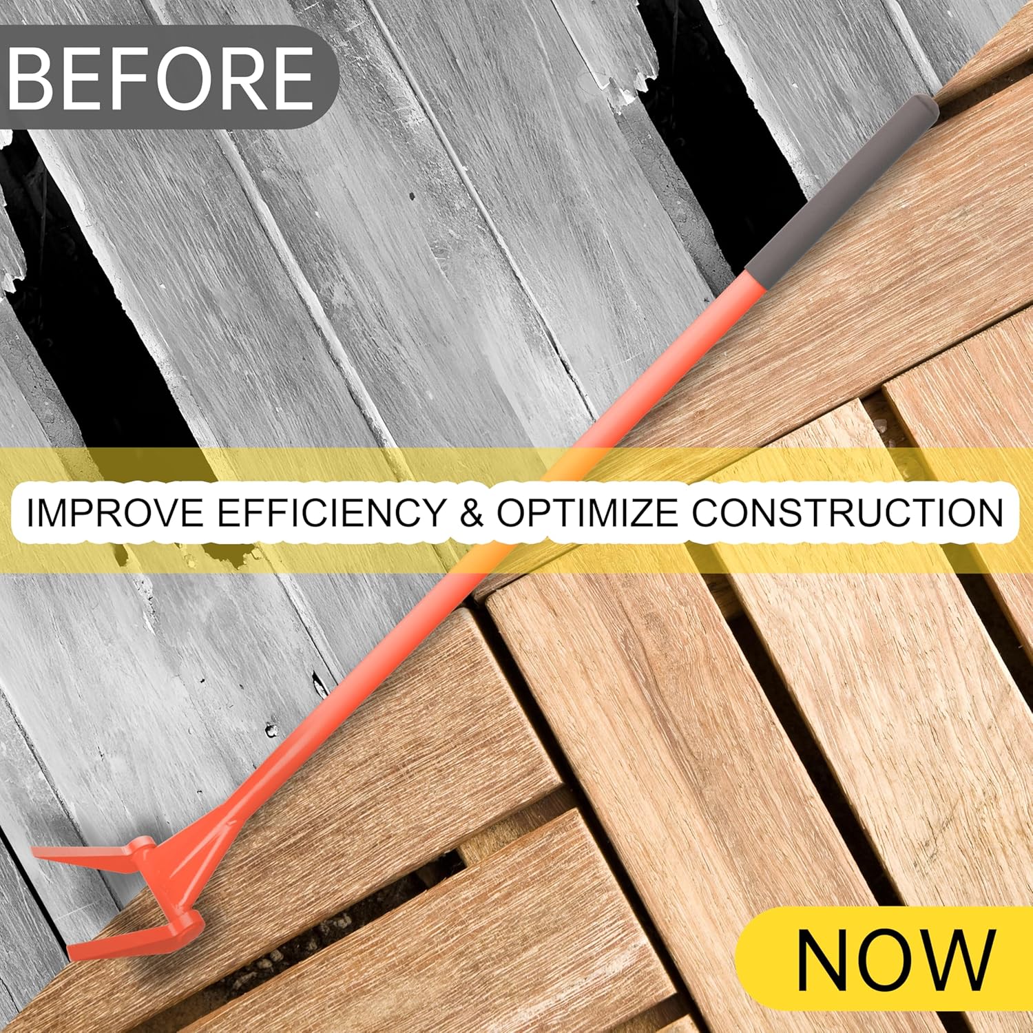 Upgrade ZOOKASEA Pallet Buster 45" with Handle, Heavy Duty Deck Board Removal Tool,Non-Slip Pry Bar Breaker for Flooring, Framing, Roofing and Construction, Orange