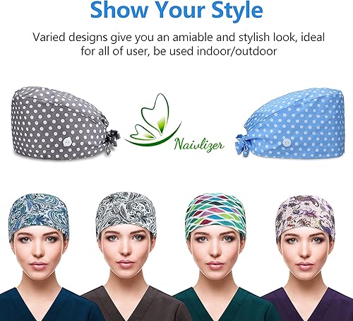 Miniatura 15 de QBA Adjustable Working Cap with Button, Cotton Working Hat Sweatband, Elastic Bandage Tie Back Hats for Women & Men, One