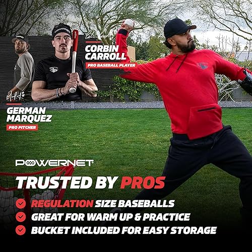 Miniatura 2 de PowerNet Baseball Bundle, Padded Bucket with 24 Practice Baseballs or Flexi-Soft Training Balls, Portable Pitching & Batting Practice Equipment