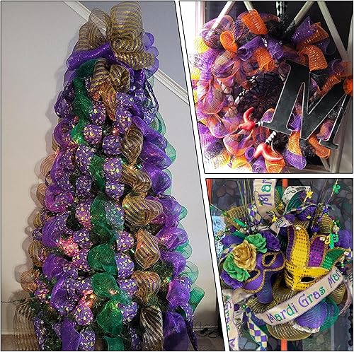 Miniatura 5 de Deco Mesh de 10 pulgadas x 30 pies, tela de malla metálica morada, cinta de malla decorativa de Halloween, cinta de malla para árbol de Navidad,