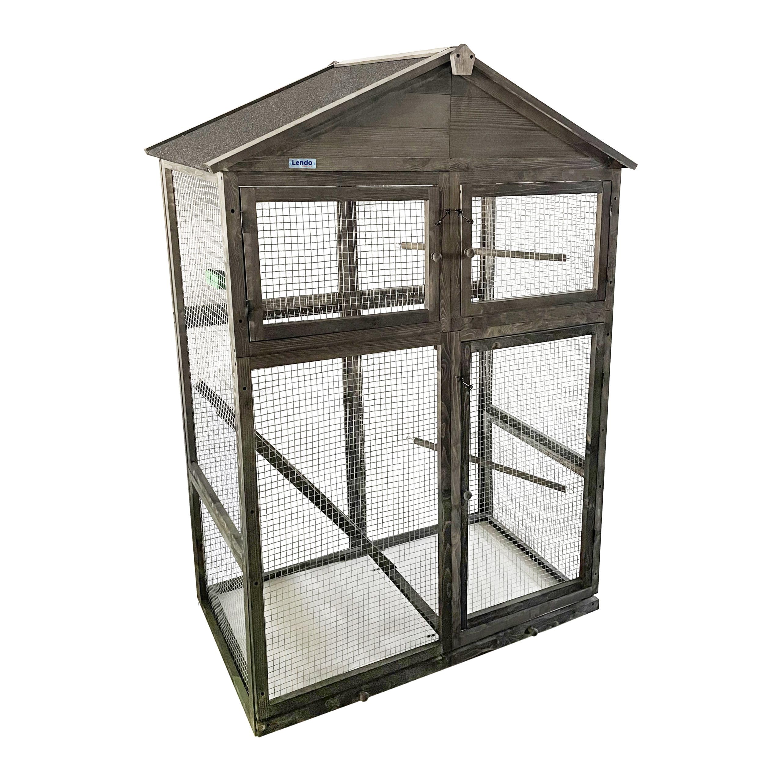 Volière Extérieure en Bois Traité pour Oiseaux – Cage à Oiseaux avec Toit Bitumé, Mangeoire, Perchoirs et Tiroir Amovible – Volière pour Perruches, Canaris –115x58x164 cm (Gris)
