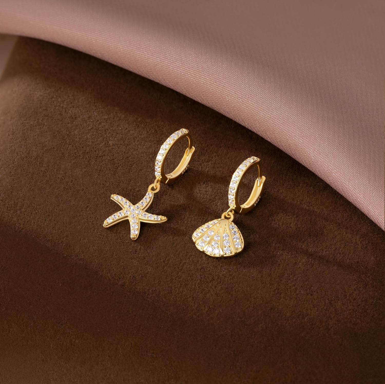 SLUYNZ 925 Sterling Silver CZ Seashell Hoop Earrings for Women Teens Starfish Huggie Earrings Dangle Beach Earrings - Image 3