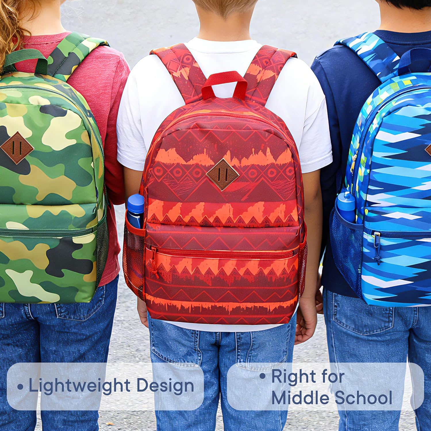 12-Pack 17" Bulk Backpacks for Middle School Students, Bookbags in 6 Assorted Prints, Durable School Backpacks for School Drives, Donations, and Giveaways
