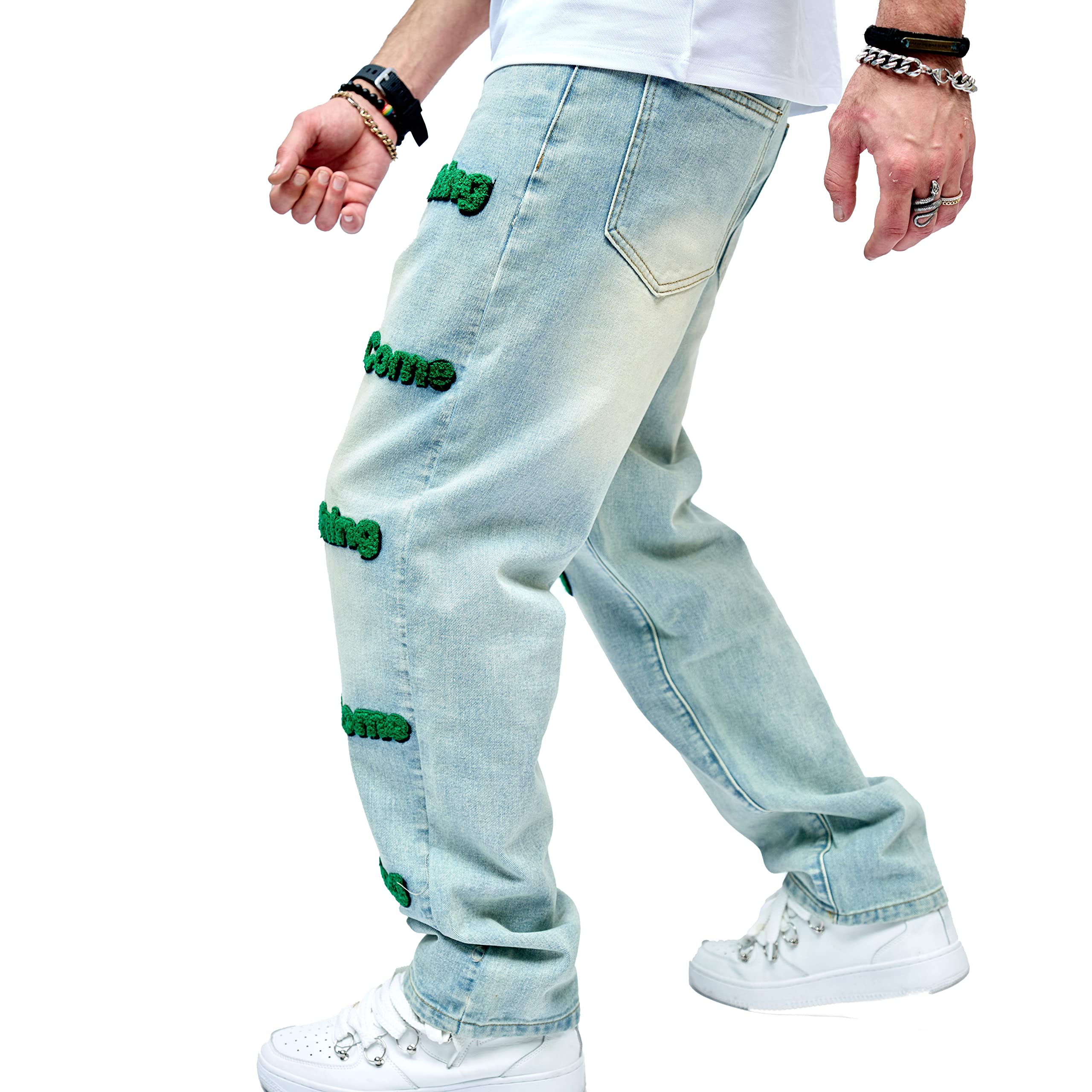 WEIBUMAOYI Pantaloni larghi da uomo Jeans da uomo vestibilità rilassata Jeans da uomo lavati Oversize gamba dritta da carpentiere Jean, Bluebadge002, 52