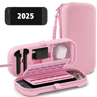 TIKOdirect Carrying Case for Nintendo Switch 2 Model2025, Large Capacity Travel Case Fits Original Adapter, Joycons, 24 Game Cartridge, Protective Hard Shell Pouch for Switch 2 Accessories, Pink