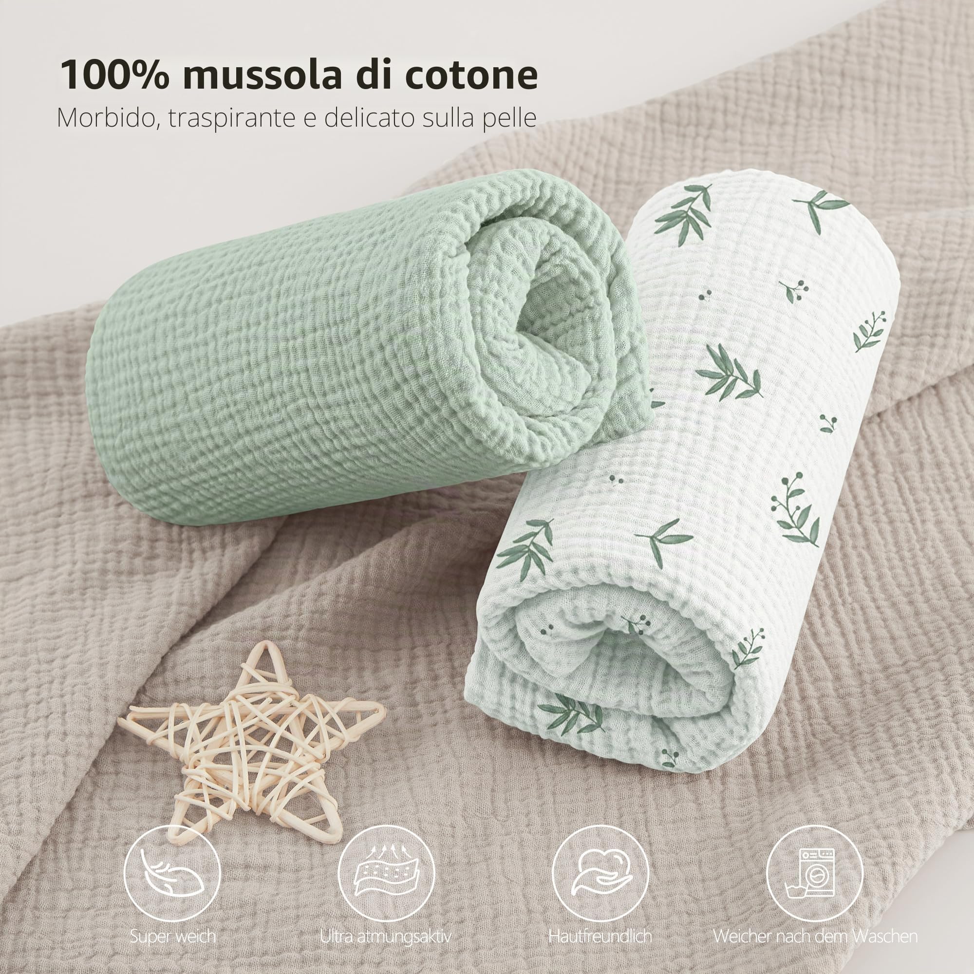 Bearmoss Set 2 Lenzuolo con Angoli Cotone Bambini,100% Cotone Super Morbido per Bebè, Tessili per Cameretta 60 x 120 cm/70 x 140 cm Bambini Lenzuolo da Viaggio (bianco, 60x120cm)