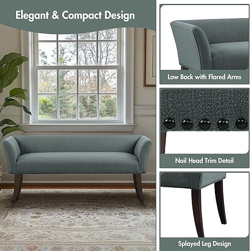 Miniatura 4 de Madison Park Accent Bench, Upholstered with Nailhead Trim, & Padded Seat Entryway Bench Small, End of Bed Bench with Back, 49.5" W x 19.25" D x 23"