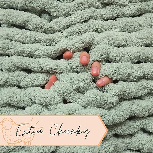 Miniatura 5 de Adyrescia Manta de punto grueso  100% tejida a mano con hilo de felpilla jumbo (50 x 60 pulgadas, verde salvia)