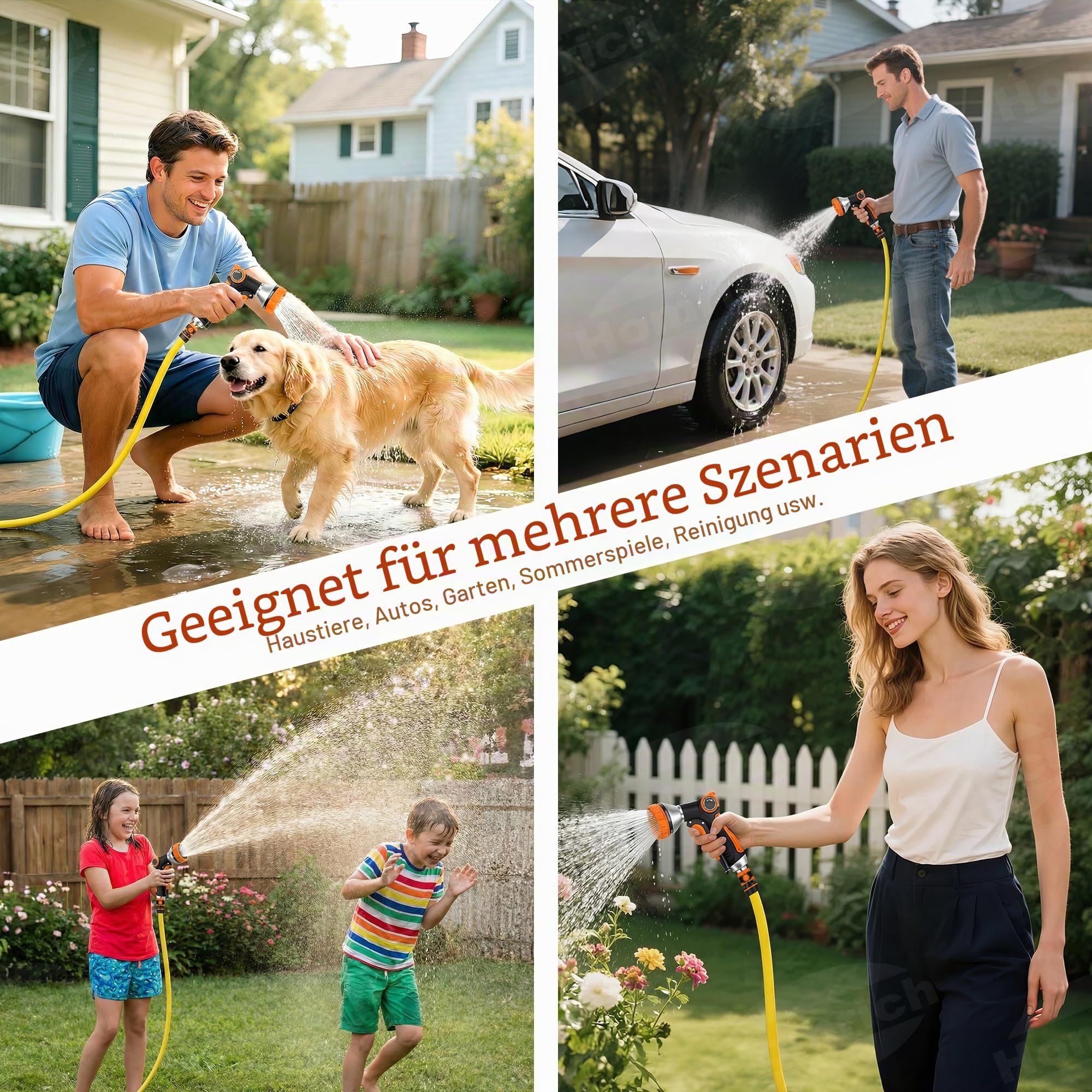 Hundedusche Schlauch-Set 14-teilig – 3m Gartenschlauch für Außenwasserhahn mit Warm-/Kalt-Adapter, Y-Verteiler & 8-Sprühmodi-Pistole – Ideal für Hundepfotenreinigung, Haustierbad, Garten & Autowäsche