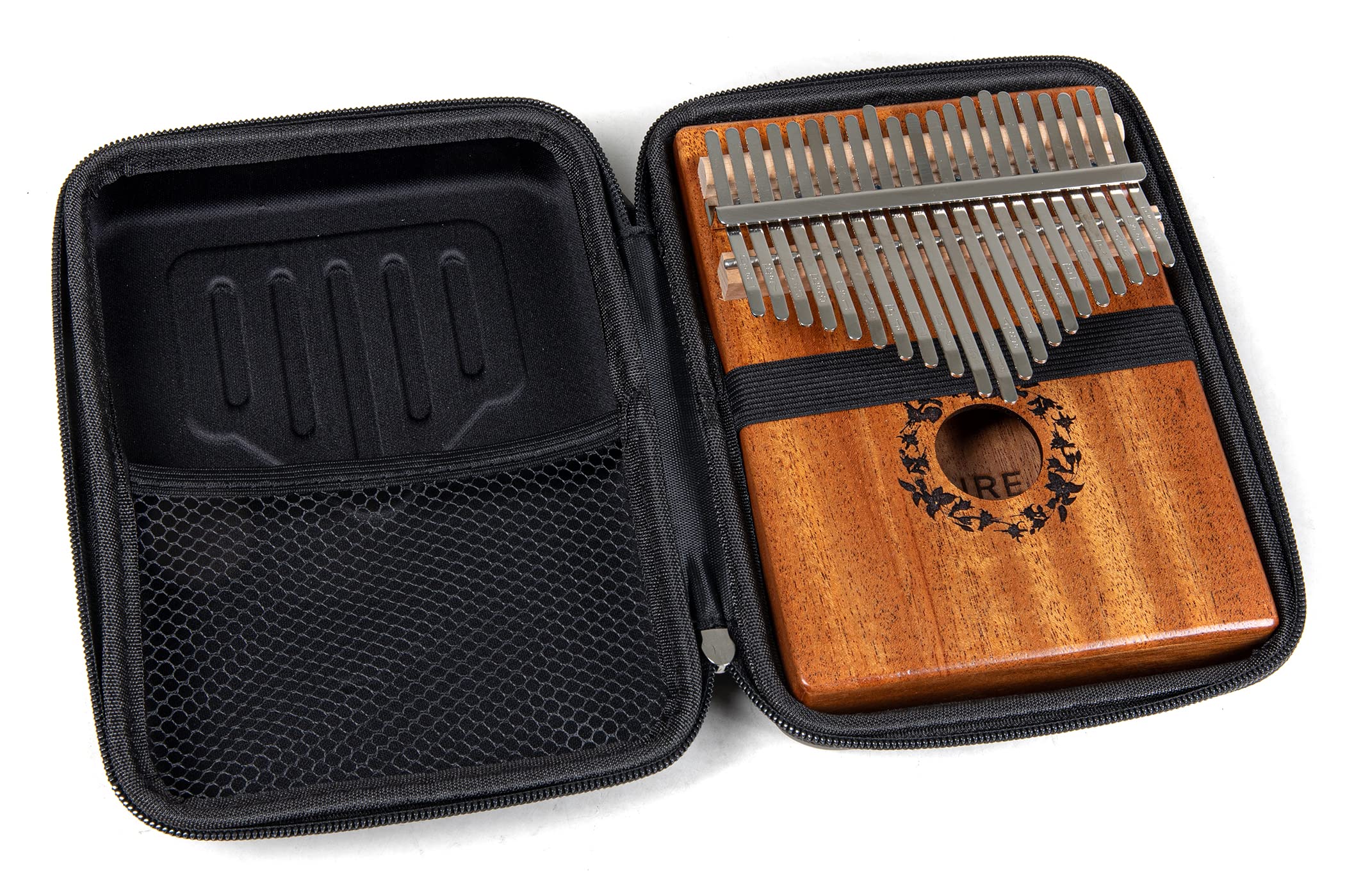 GEWA Kalimba piano à pouces acajou, motifs d'anches, 21 anches en acier, accordable, sacoche, maillet inclus, mode d'emploi