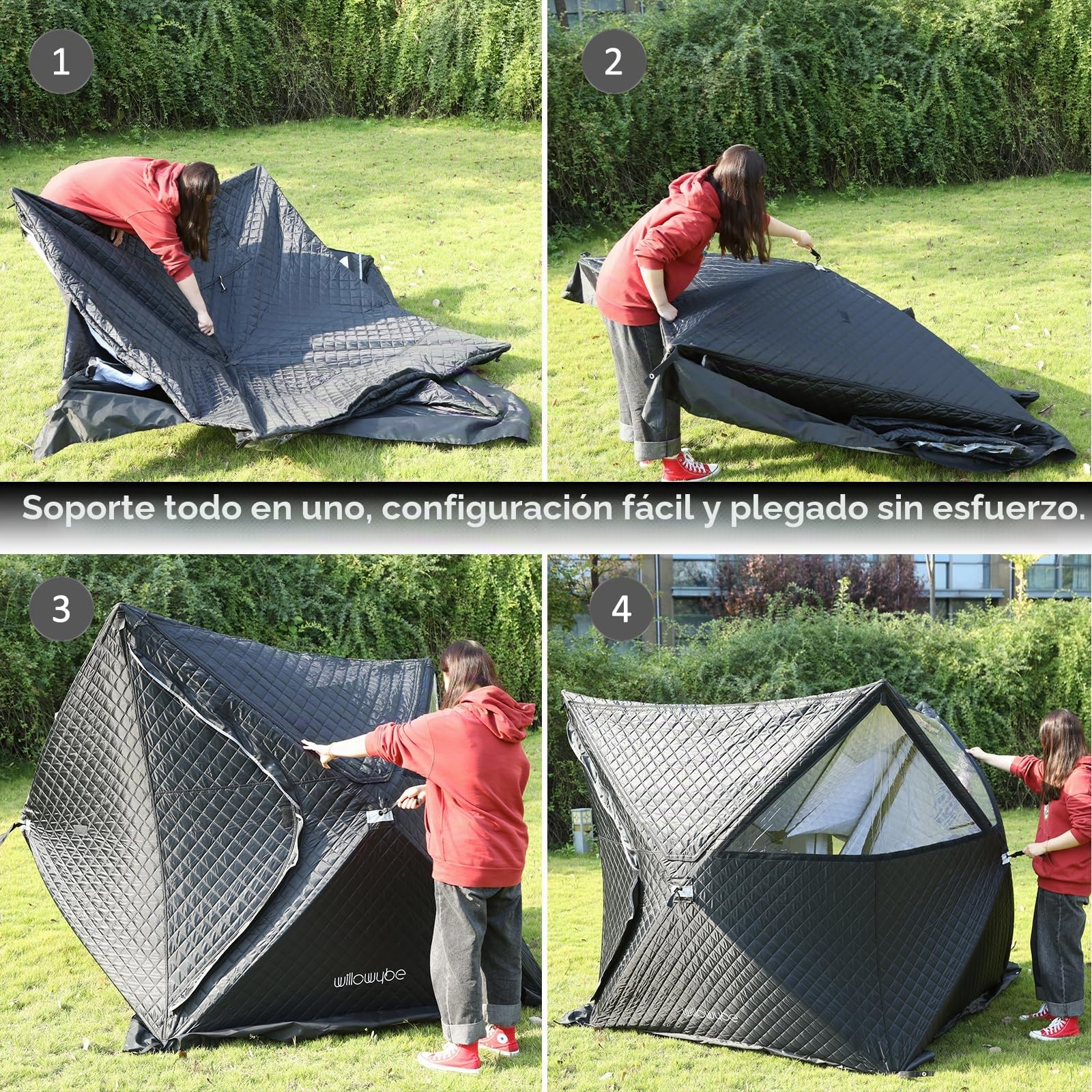 WILLOWYBE Toldo de Sauna portátil Outdoor Sauna Tent Pro - para 4 Personas, Resistente a Todo Clima, Aislado, sólido, con Vista panorámica y fácil de armar