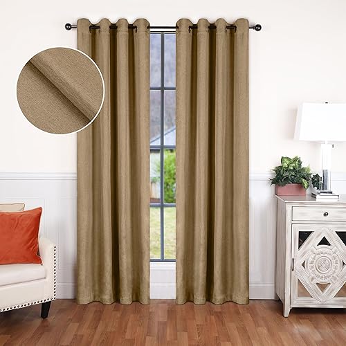 Miniatura 7 de Superior Juego de 2 cortinas opacas con textura de lino, par de paneles con aislamiento térmico con cabecera superior con ojales, cortinas clásicas