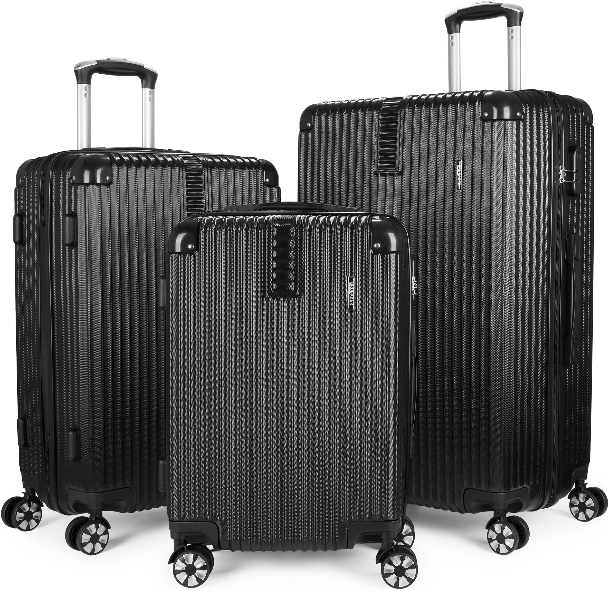 Brubaker Set di Valigie London - 3 Pezzi con Bagaglio a Mano - Valigia Rigida con Chiusura a Combinazione, 4 Ruote e Comode Maniglie per il Trasporto - Trolley in ABS (M, L, XL - Nero)