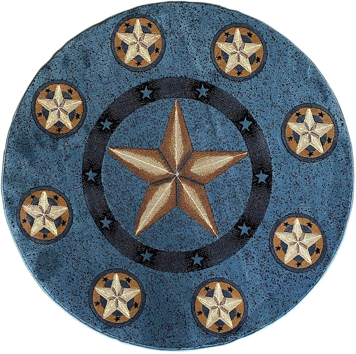 Western Barn Farmhouse Star Texas Star Rustic Cowboy Country Home Decor Light Blue Area Rug (7 Feet X 7 Feet Round)