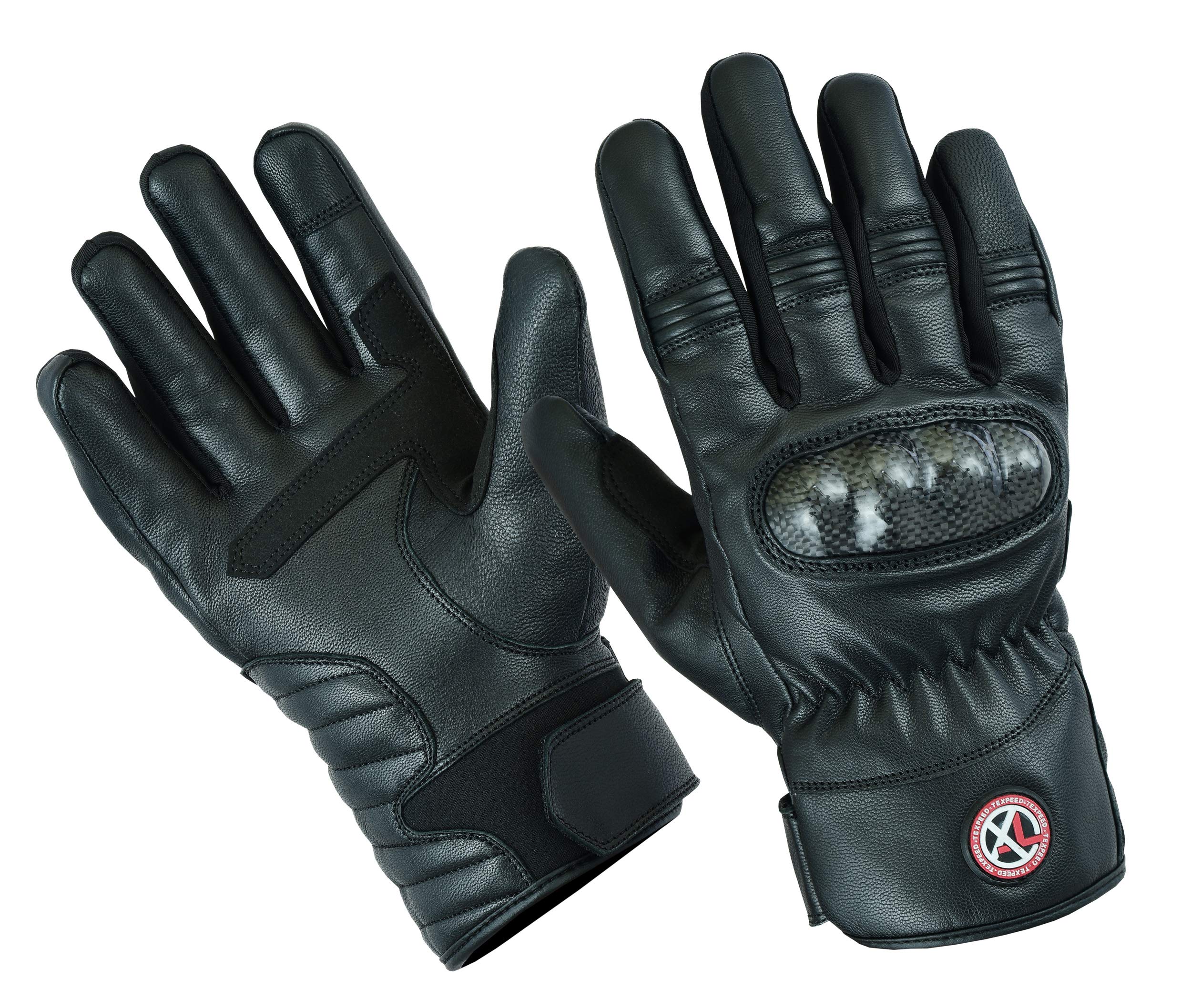 Texpeed Guanti Vera Pelle Moto Uomo - Guanti Da Ciclomotore Impermeabili Con Armatura CE - Inverno o estate - Nero - Polsino cortot - XL
