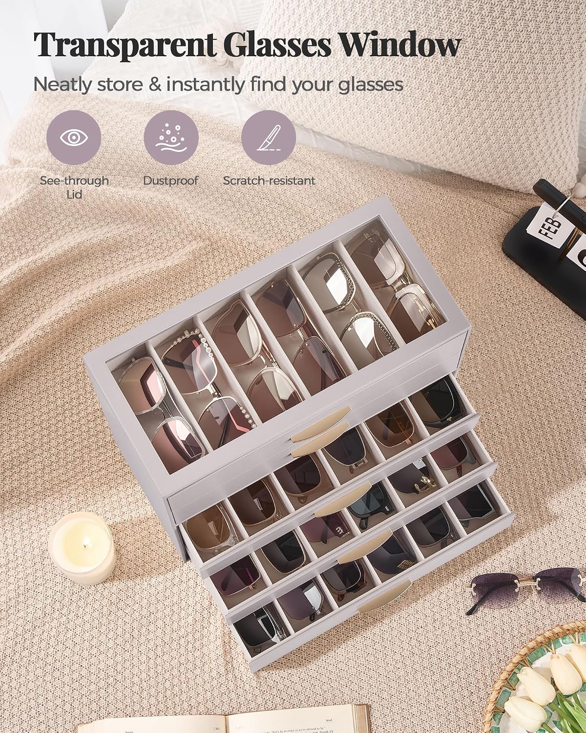 Lolalet Sunglasses Organizer Case for Women, Eyeglass Storage Holder