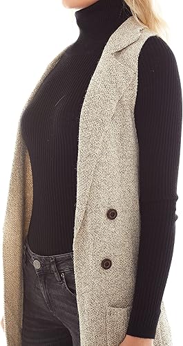 Miniatura 5 de Love Tree Chaleco largo sin mangas para mujer, cárdigan de punto con frente abierto