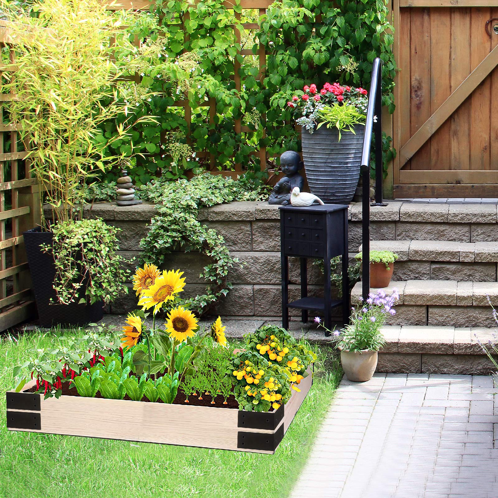 16 Pcs Garden Bed Corner Bracket Black Predrilled Metal Garden Bed