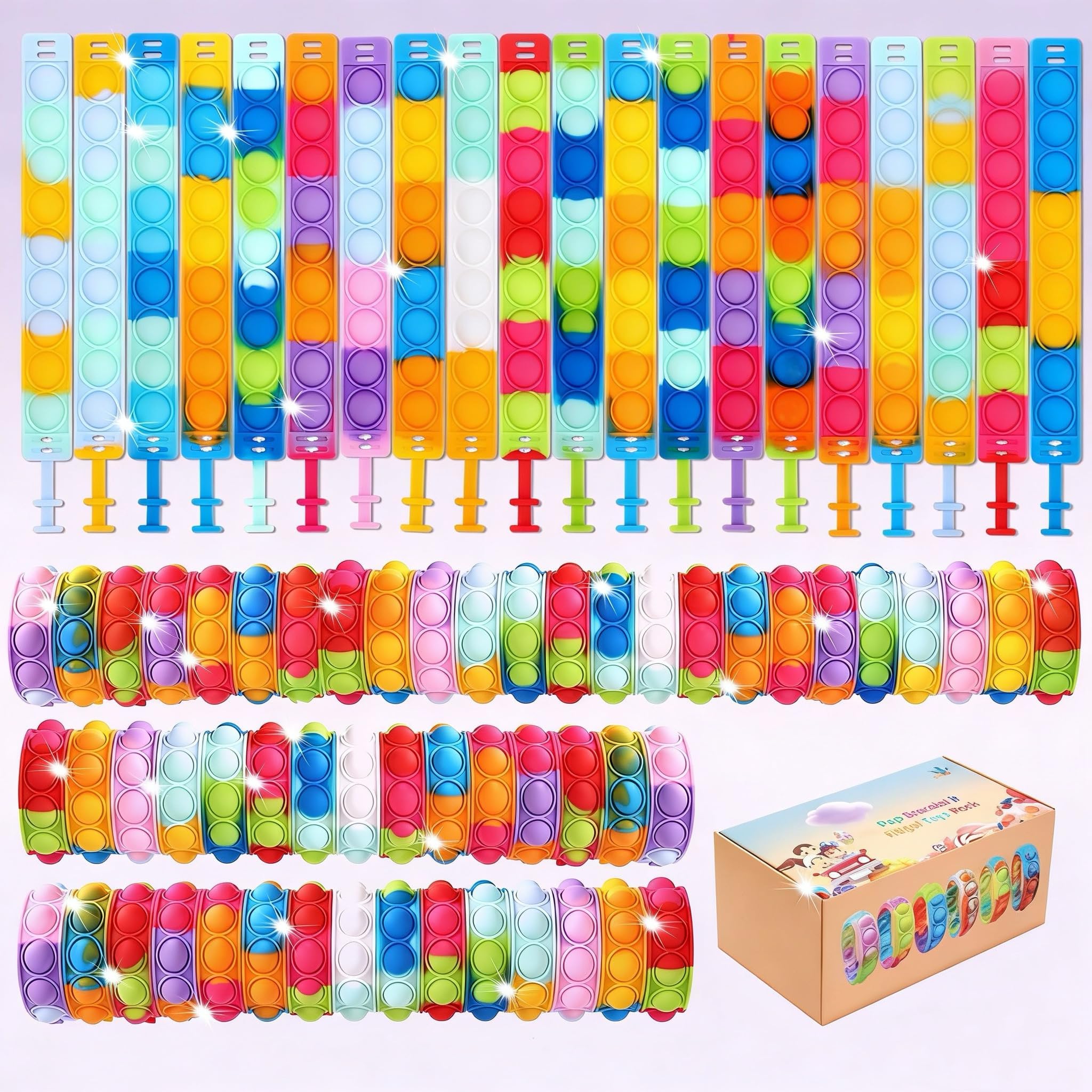 Pop Bracelet it Fidget Toys Pack, Birthday Party Bag Fillers, Christmas Gifts for Children, Fidget Wristband as Return Gifts for Kids, Fidgets Sensory Toys for Girls Boys
