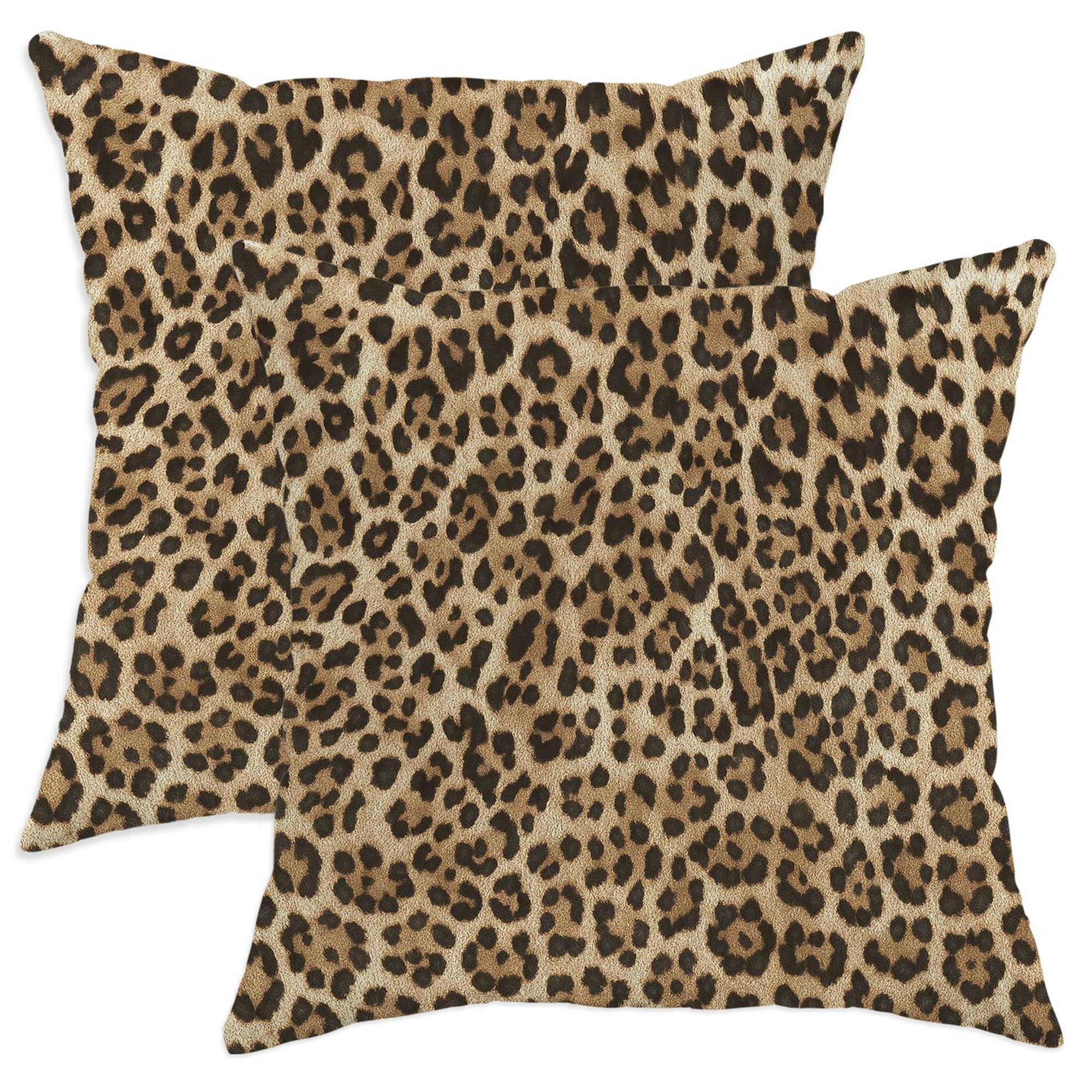 Leopard Print Throw Pillow Covers Set of 2, Beige Animal Pattern Decorative Square Cushion Cases for Home Sofa Bed Couch, Wild Style Accents for Any Season 24x24 Inch