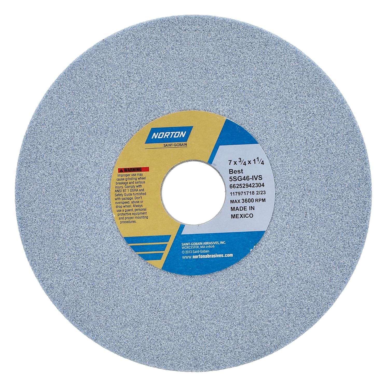 Norton 7" Dia. 3/4" Thick 1-1/4" Hole Size 46 Grit SG Ceramic I Hardness Type 1 Toolroom Surface Grinding Wheel
