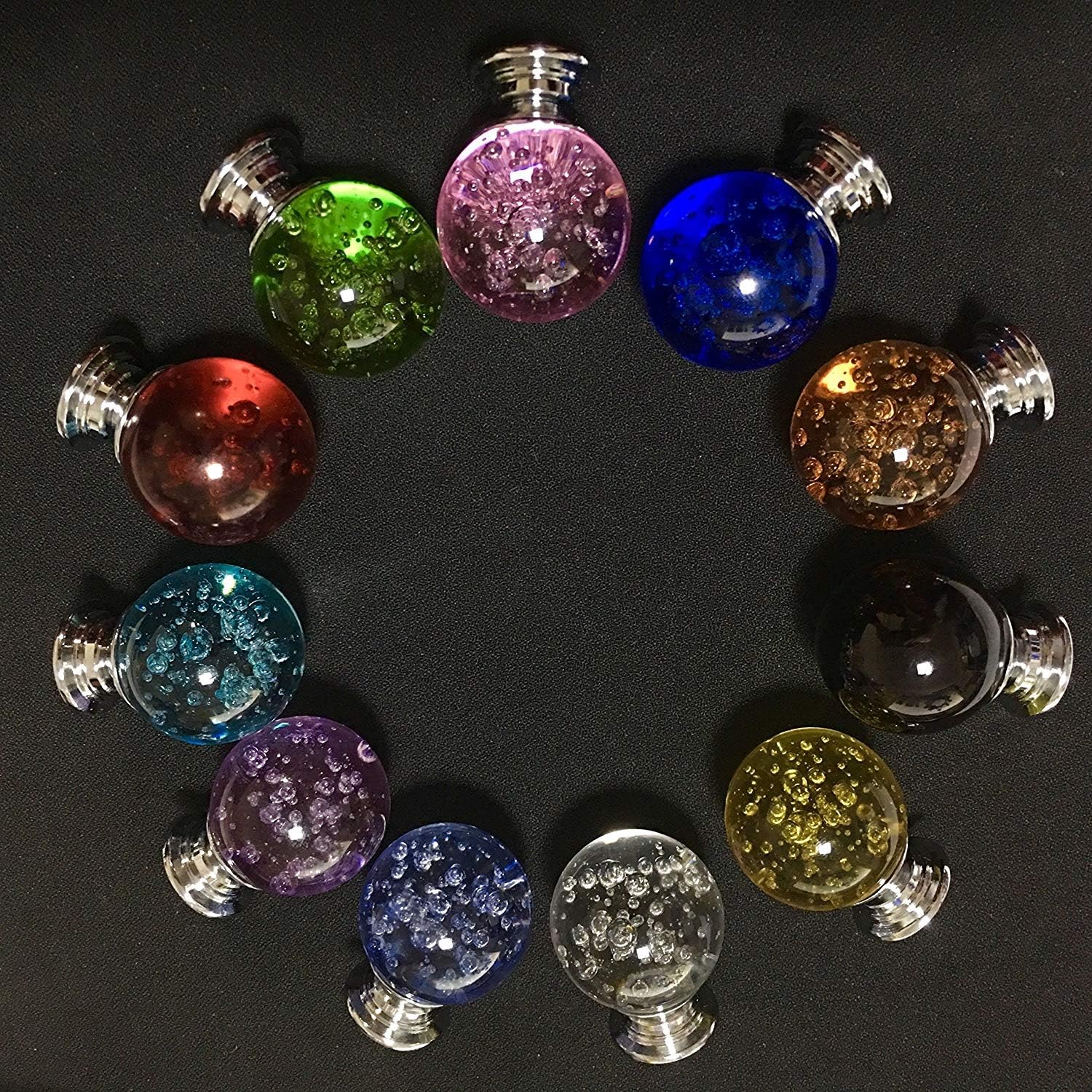 Vpang 10 Pcs Round Shape Bubble Crystal Glass Cabinet Knobs with Screws 30mm Drawer Knobs Pulls Handles for Kitchen Cupboard Drawer Cabinet Dresser Bookcase Wardrobe (Lake Blue)