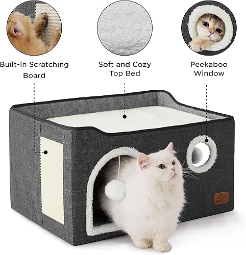 Miniatura 174 de Bedsure Casa para gatos de 2 pisos, condominios para gatos de interior con almohadilla para rascar y colgar bolas esponjosas, muebles pequeños