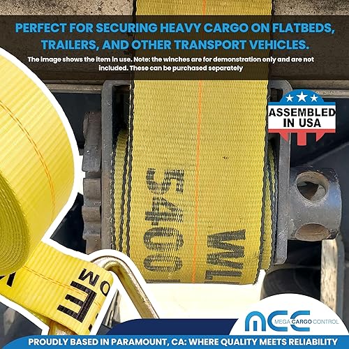 Miniatura 6 de Mega Cargo Control Correa de amarre de cabrestante de 3 pulgadas x 30 pies con anillo Delta para cama plana, camión, granja, construcción resistente