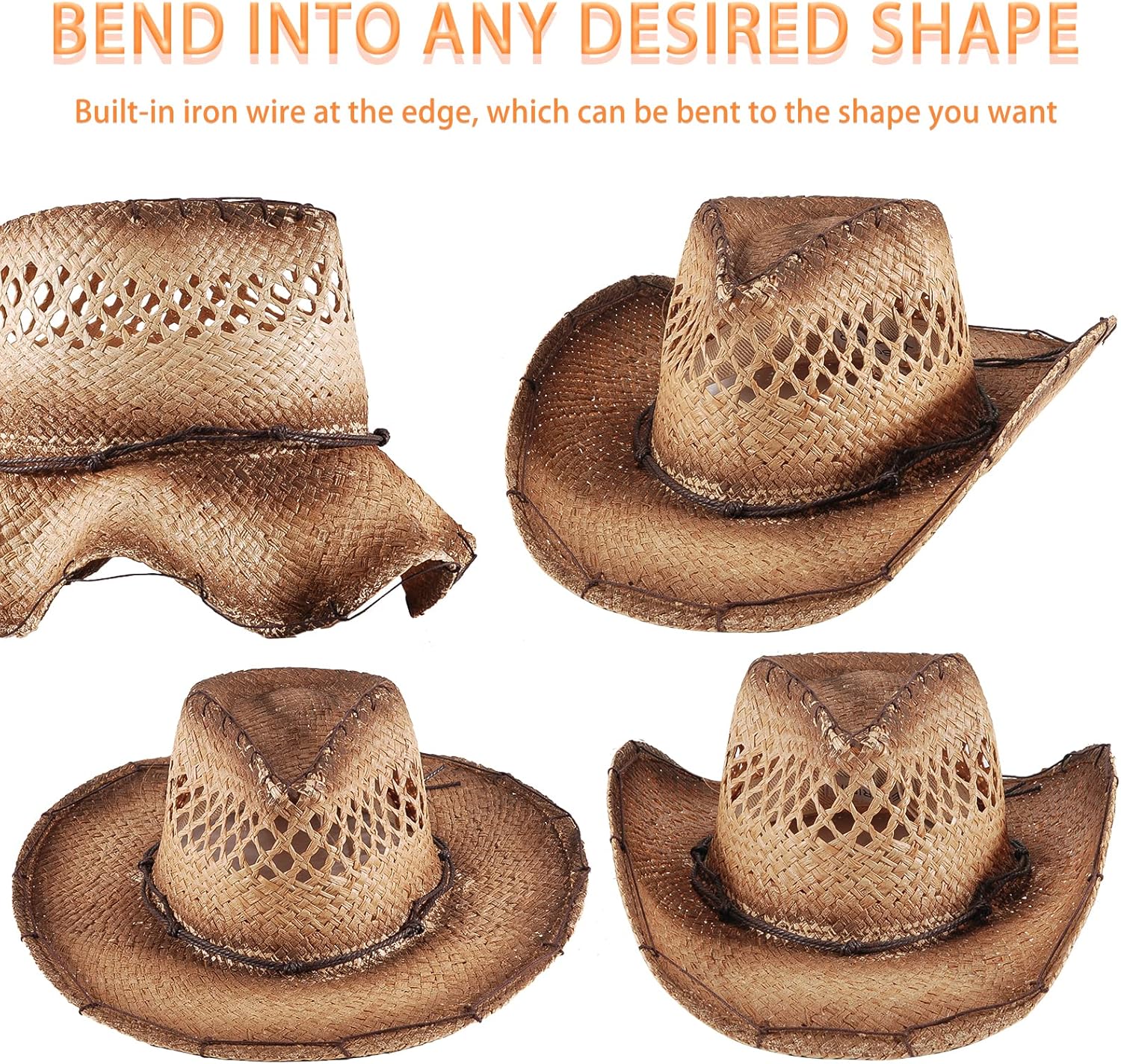 Straw Cowboy Cowgirl Hats for Women Mens Summer Beach Sun Hat - Image 4