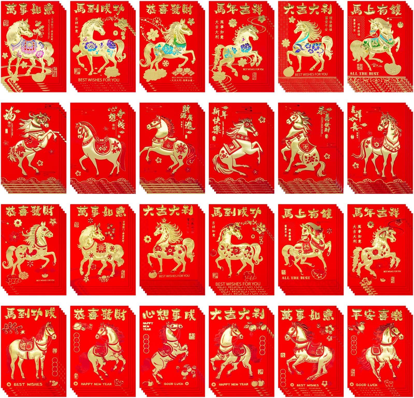 Supla 120 Pcs 24 Style Chinese Hong Bao Envelopes Bulk Rat Red Envelopes Chinese Red Packet Lucky Money Envelopes Lucky Packet Cash Envelopes Chinese Lai See for 2020 Chinese Lunar New Year Rat Year