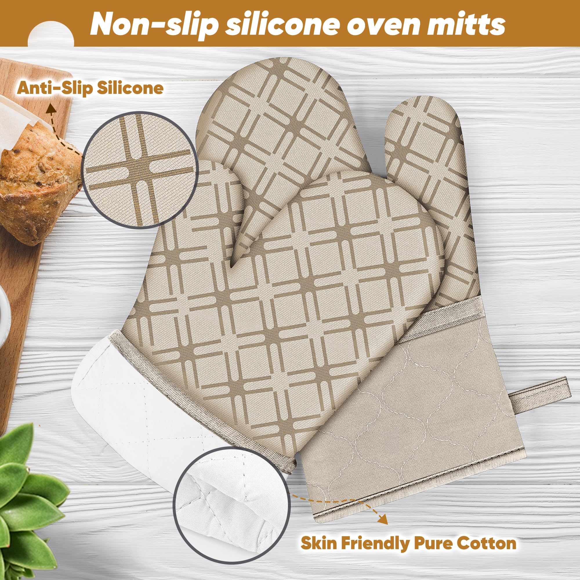 Juego de 6 manoplas de horno y soportes para ollas con paño de limpieza de microfibra, manoplas de horno de silicona y soporte para ollas, paños de cocina para cocina, guantes de horno y almohadillas