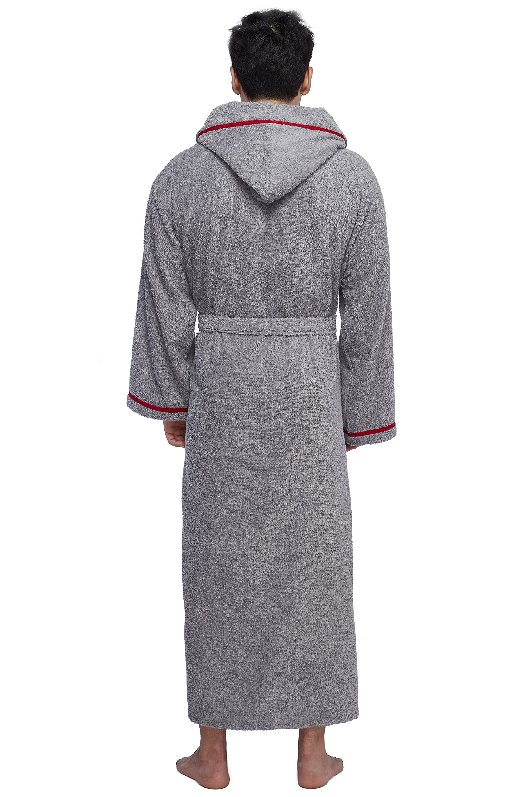 Arus Mens Long Hooded Classic Bathrobe Turkish Cotton Robe
