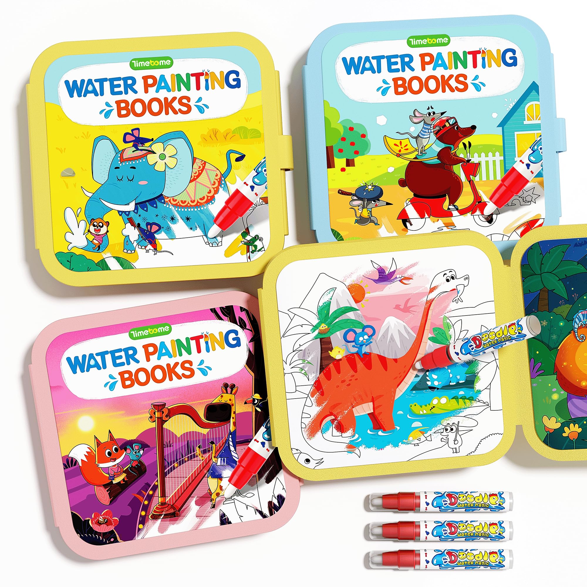 Timetome Water Painting Books for Toddlers 1-3, 3 Pack Water Coloring Books | Fairy Tale Animal Dinosaur Water Painting Book, No Mess Travel Toy for Kids to Develop Creativity and Early Learning