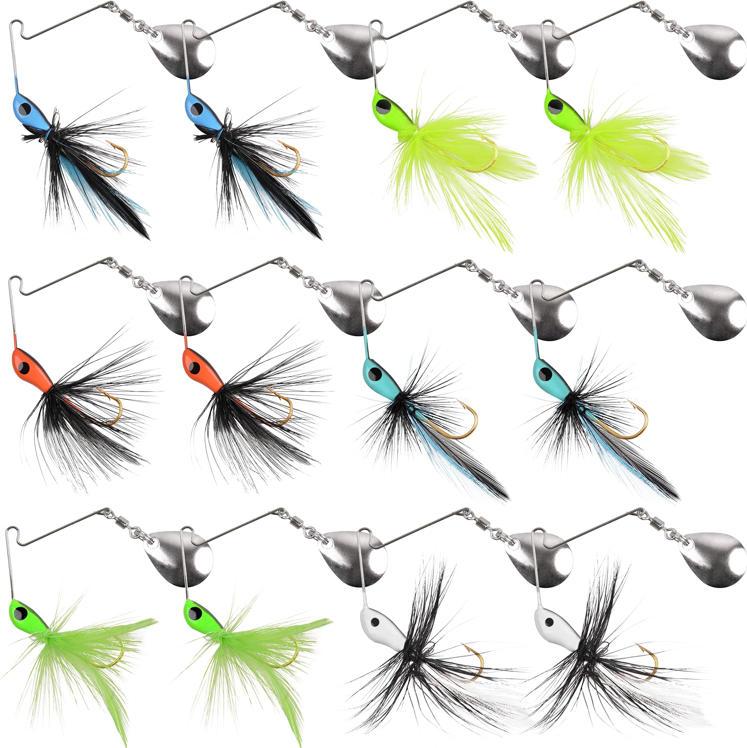 Spinnerbait Bass Fishing Lures Set,Mini Rooster Fishing Spinner Lure Multicolor Hard Metal Spinner Baits Jigs Lure for Bass Trout Pike Bluegill Freshwater Saltwater Fishing