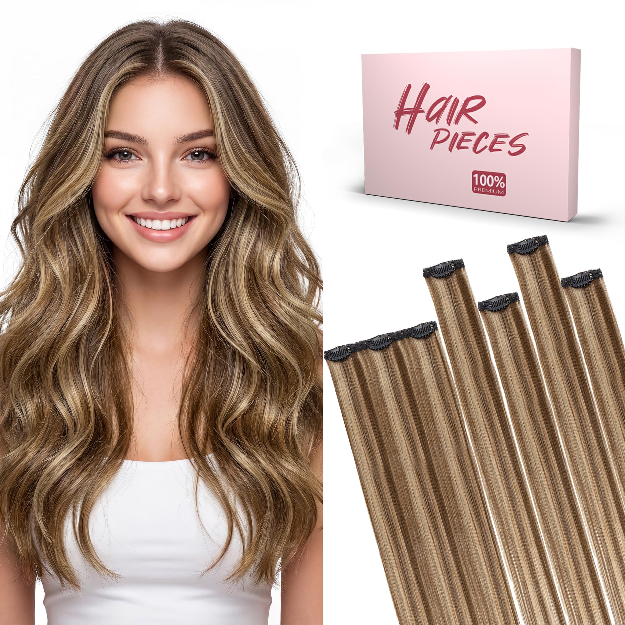 SEGO Clip in Extensions Echthaar Extensions Clip 5 Stück 7 Clips Human Hair Extensions Remy Echthaar Haarverlängerung Glatt Invisible 55 cm # 4P27