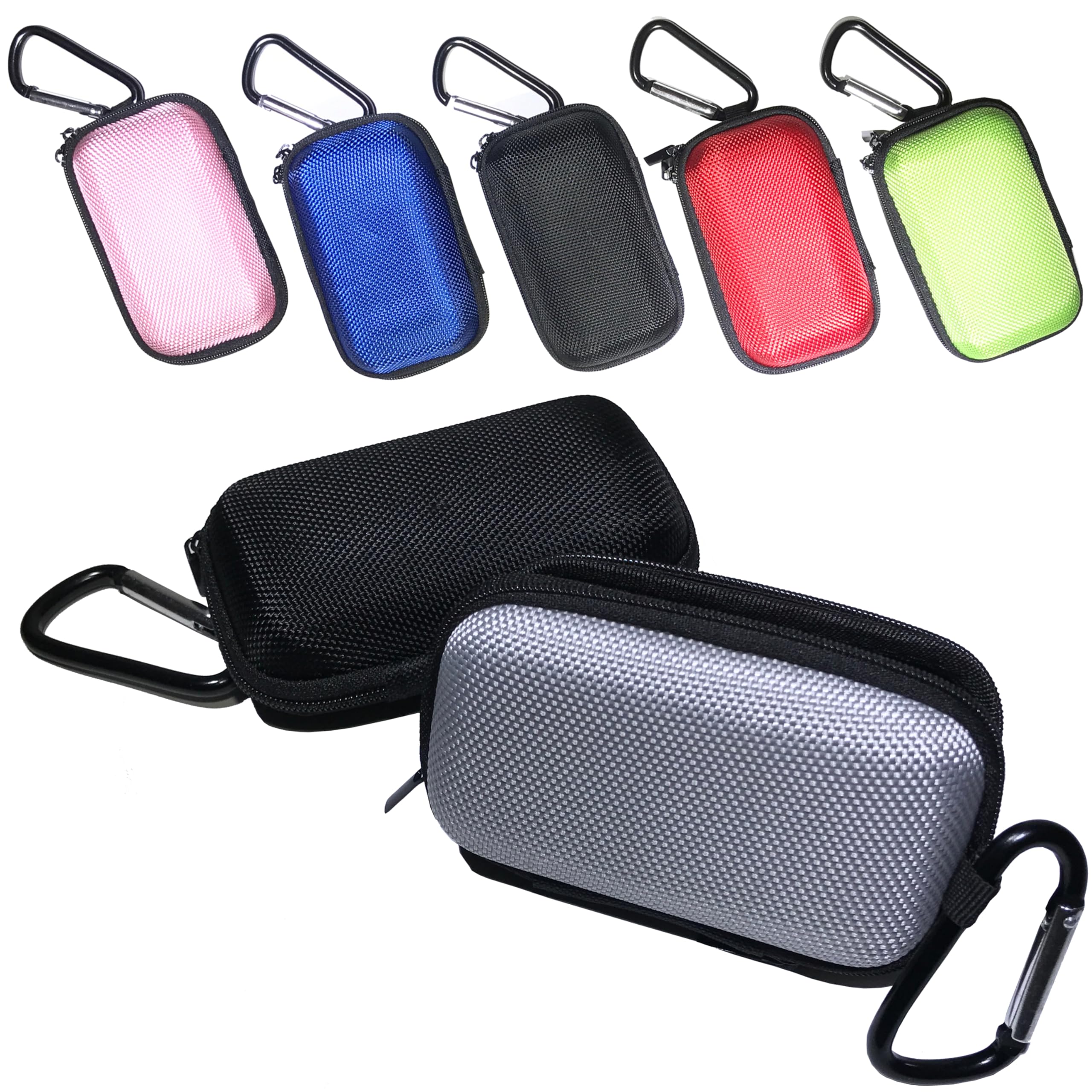 Rectangle Earbud Case Pack of 5 – Portable Storage Organizer for Wired Earbuds, Earphones, Small Accessories – Compact Travel Pouch with Carabiner Clip for School, Commute, Work, and Daily Use