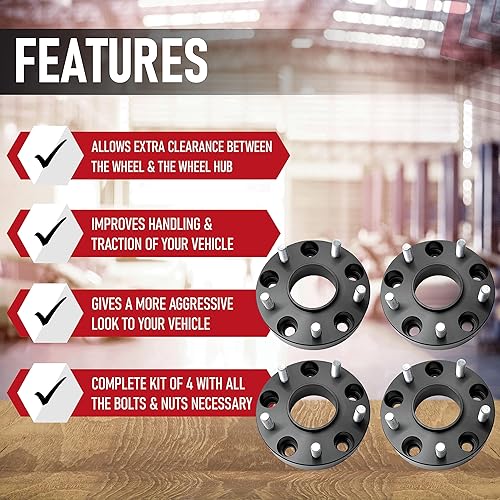 Miniatura 2 de Hubcentric - Juego de 4 espaciadores de rueda negros, 5 lengüetas, 1.5 pulgadas, forjado real, 5 x 5.5, compatible con Chrysler Dodge Ram 1500