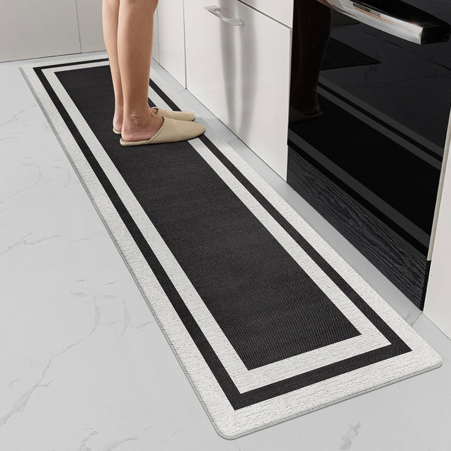 Anti Fatigue Kitchen Floor Mat Cushioned Non-Skid Waterproof Floor Mat Ergonomic Comfort Foam Standing Rugs for Floor for Kitchen, Floor, Office, Sink, Laundry Black 17.3 Inch x 59 Inch 17.3" x 59" Black