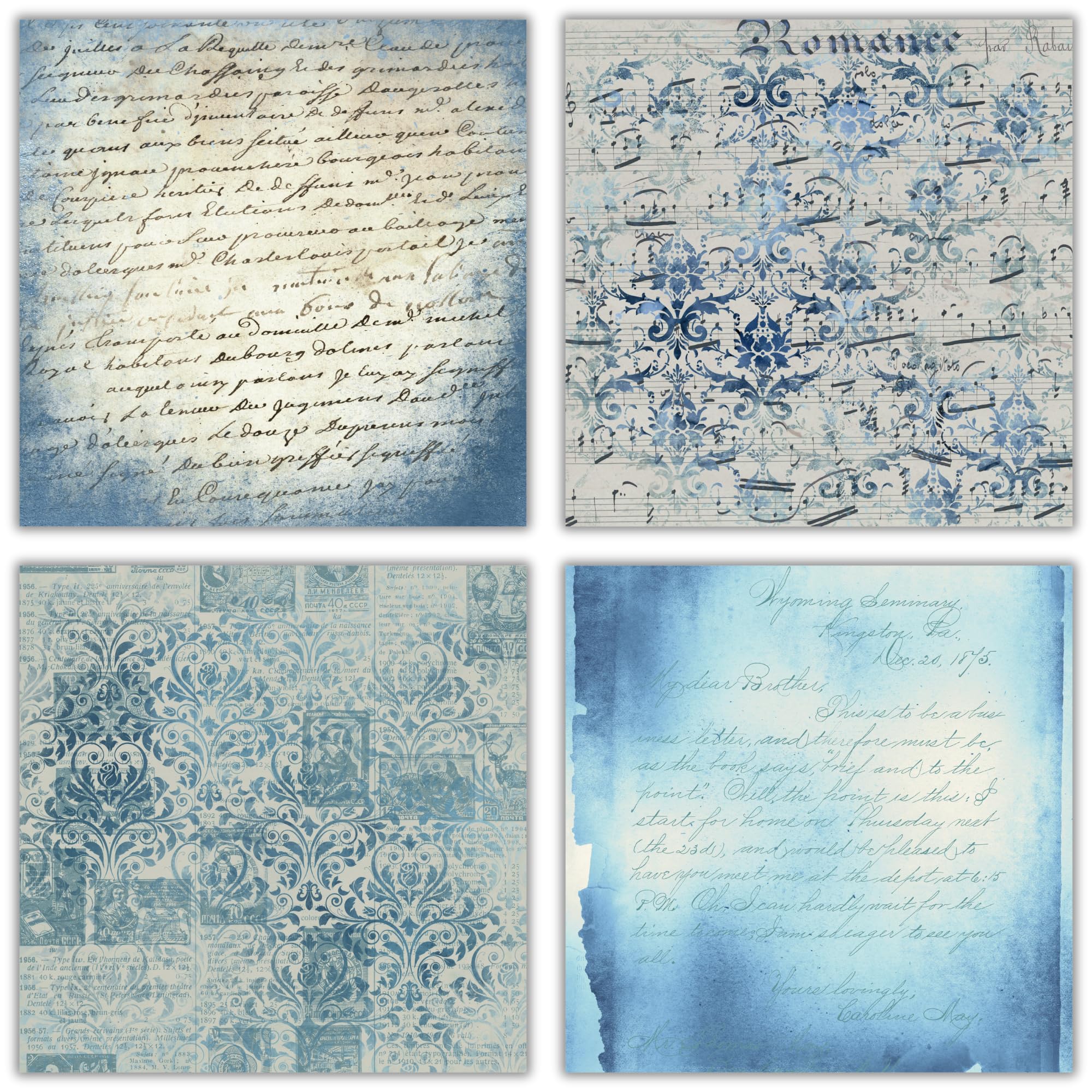 XERE 40 arkuszy niebieskiego papieru do scrapbookingu, wzór efemerydy, zestaw papieru do dziennika, szkicownika, tworzenia zakładek, dziennika śmieci, materiałów artystycznych do scrapbookingu, 40
