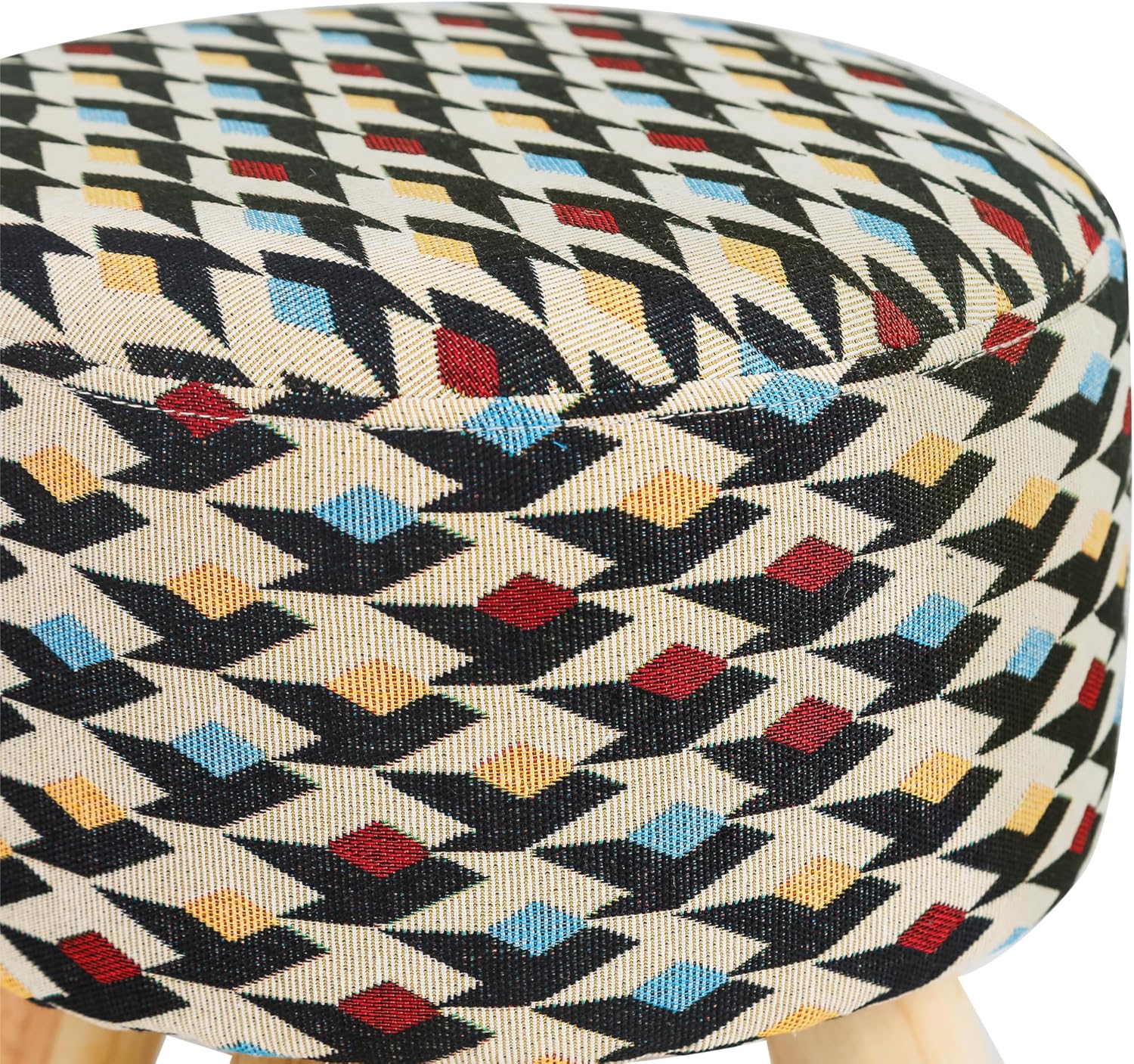 Asense 11-inch Round Ottoman Footstool,Small Padded Seat with Wood Legs,Foot Rest Stool for Living Room Bedroom Couch,Multi-Color