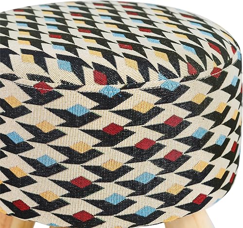 Miniatura 79 de Asense Taburete redondo otomano con reposapiés acolchado de tela, lindo reposapiés otomano con patas de madera antideslizantes, color verde surtido