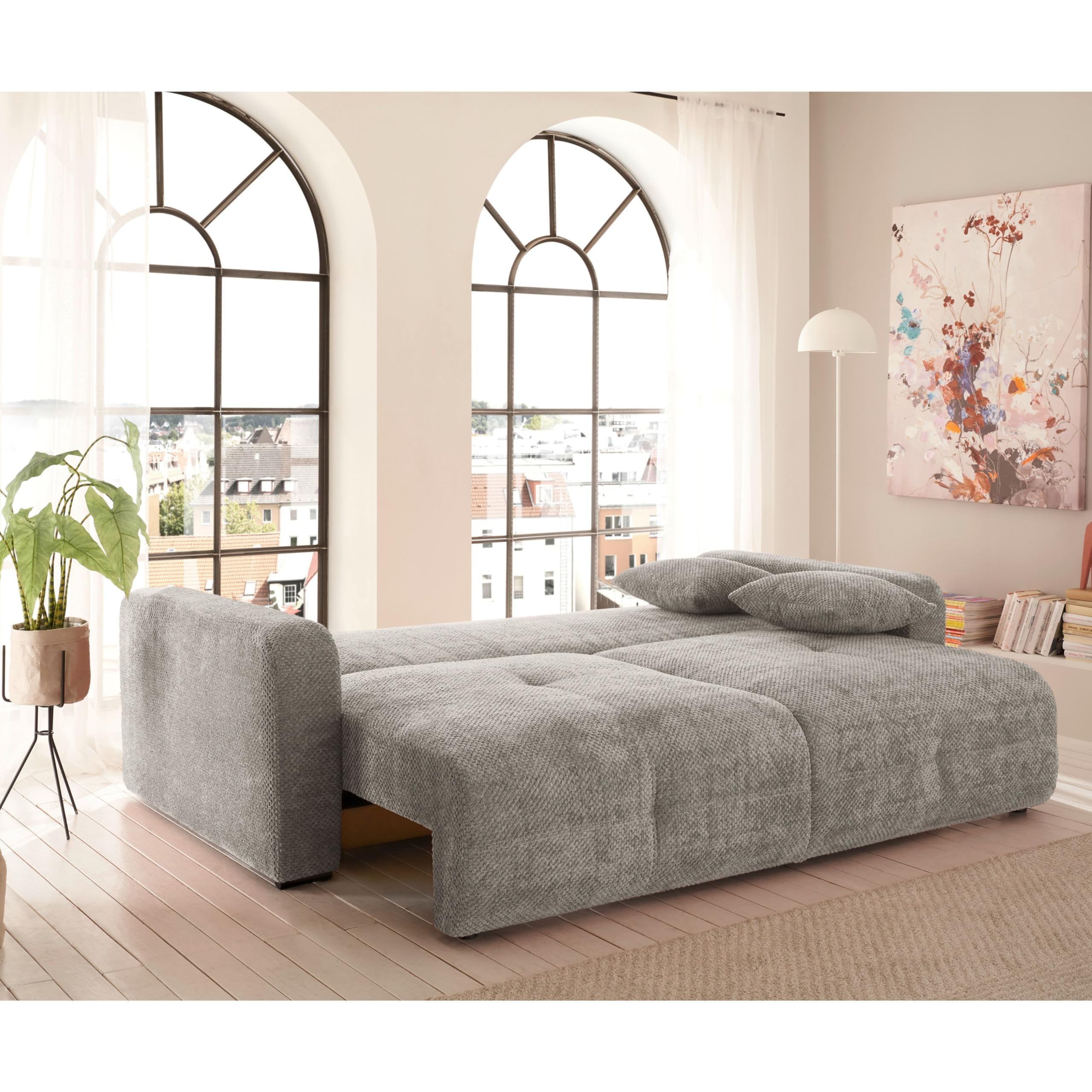 BULLET Bequemes Schlafsofa mit Bettkasten, Stoffbezug Taupe - Klappbares Sofa mit Schlaffunktion - 235 x 88 x 120 cm (B/H/T)