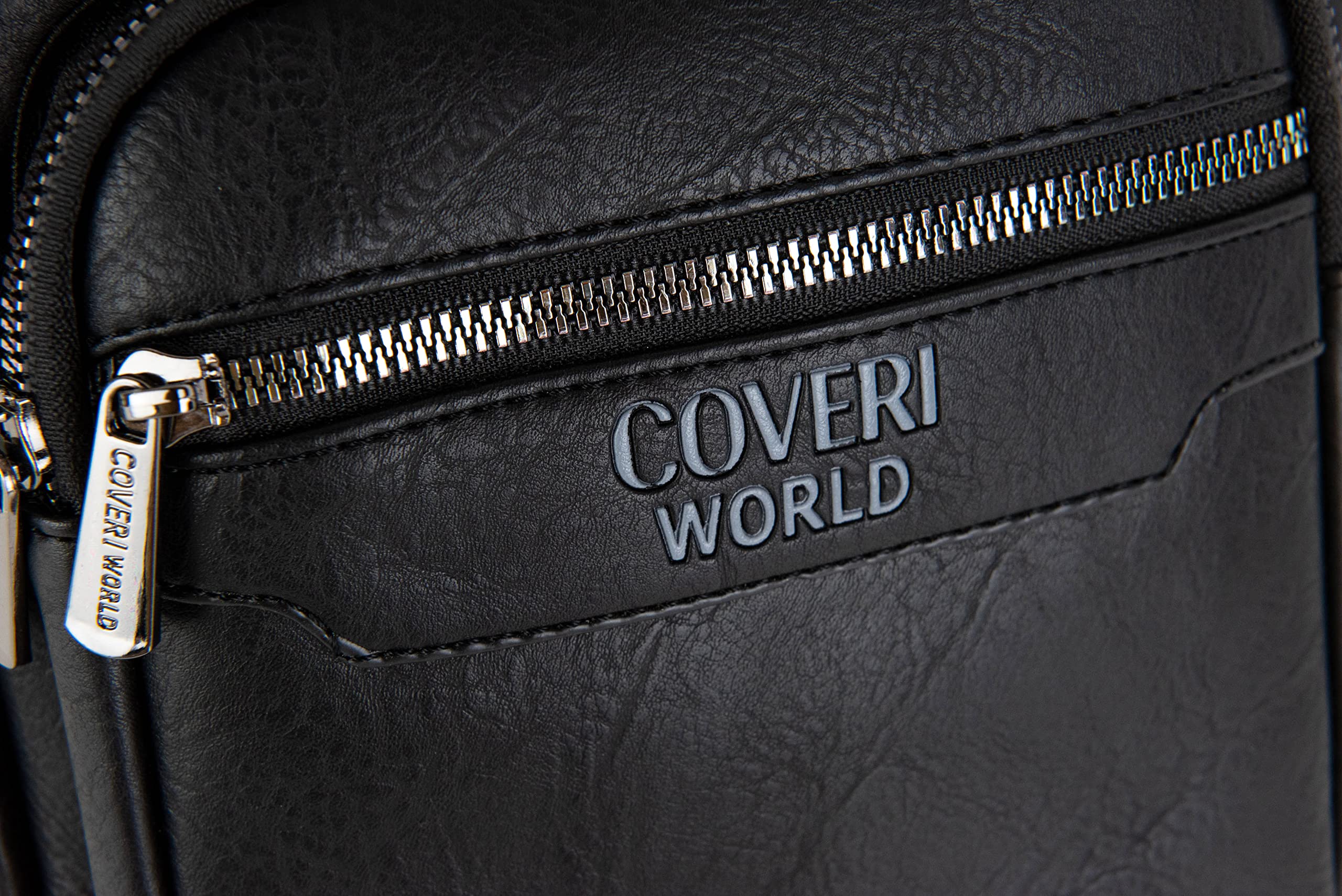 COVERI Borsello da Uomo in Ecopelle, Marrone, Nero, con Tracolla, Multi Tasche con Zip, per Lavoro, Ufficio, Tempo libero Art.6230 Dimensioni 24x20x6 cm