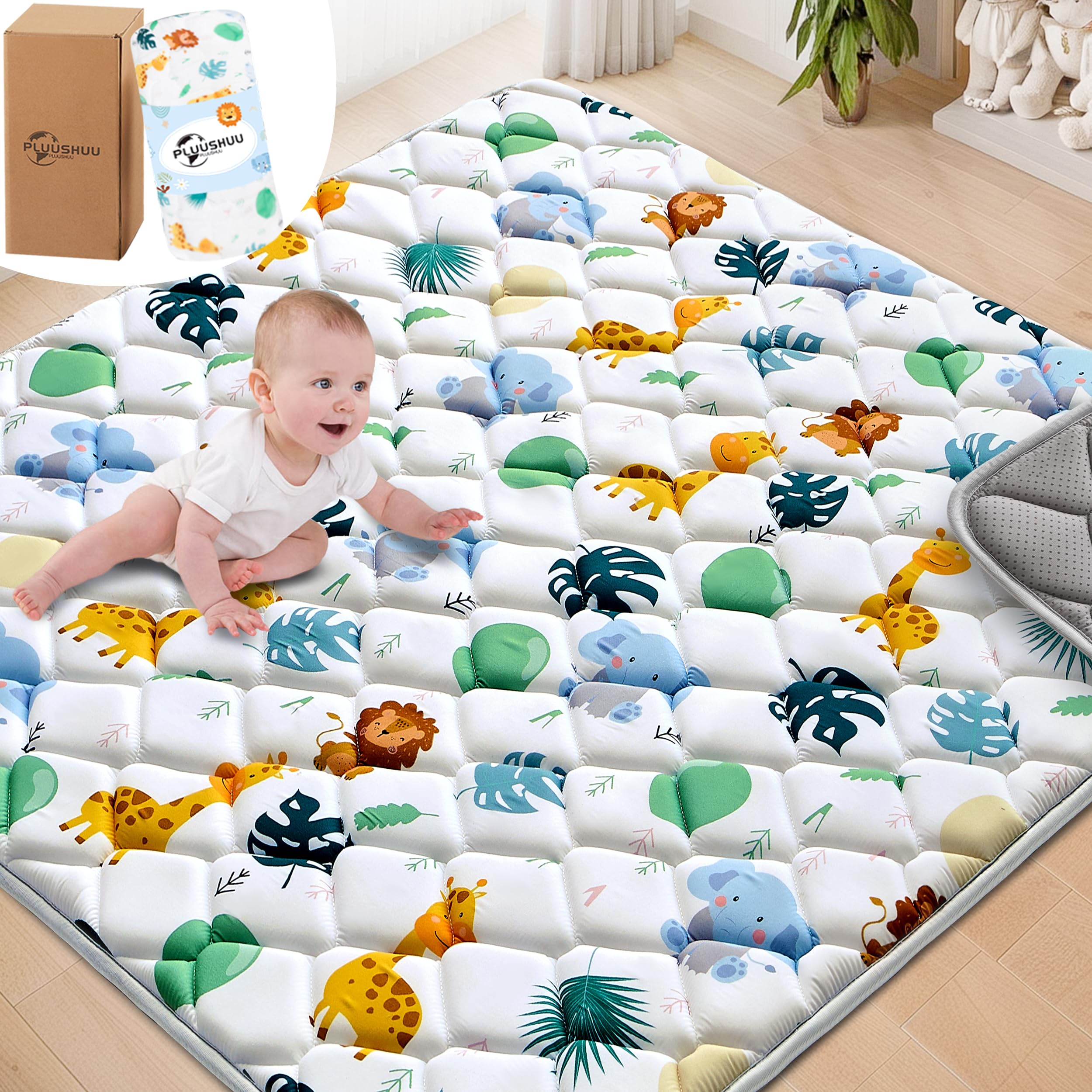 Baby Play Mats for Floor, Playpen Mat for Babies, Extra Thicker & Soft Floor Crawling Mat, Foldable Non-Slip Playmat Cushioned for Infants Toddlers (