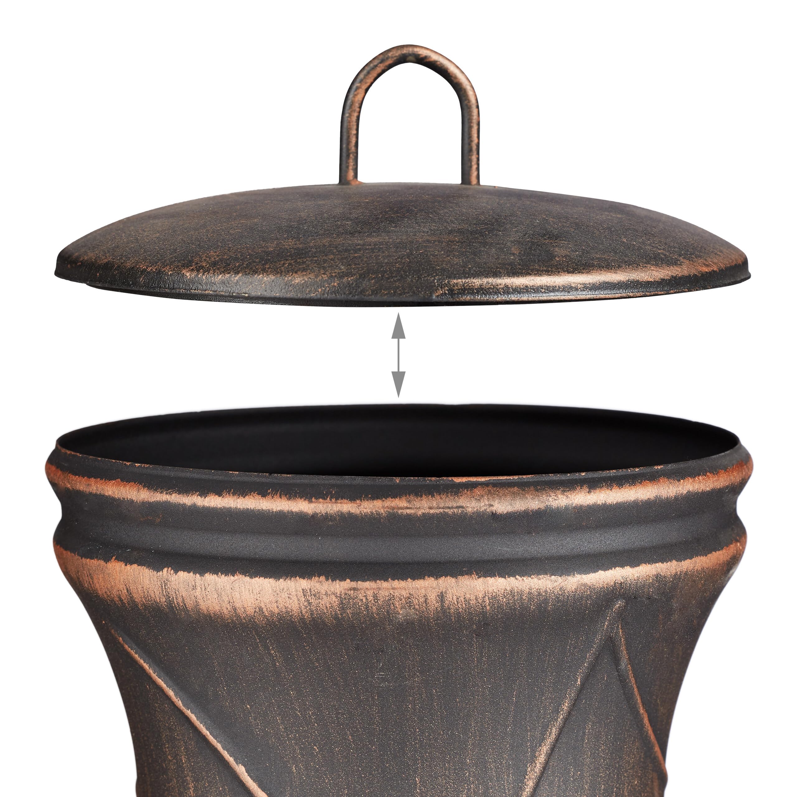 Relaxdays Brasero de Jardín, Atizador, Rejilla, Protección Antichispas, Parrilla, Horno Exterior, Altura 89 cm, Bronce