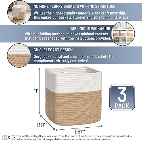 Miniatura 2 de NaturalCozy Cubos de Almacenamiento de 11 Pulgadas Cestas Tejidas de Cuerda de Algodón para Organizar, Paquete de 3  Contenedor de Almacenamiento